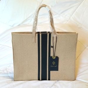 Moda Luxe Tan Tote with Black Stripe, NWT